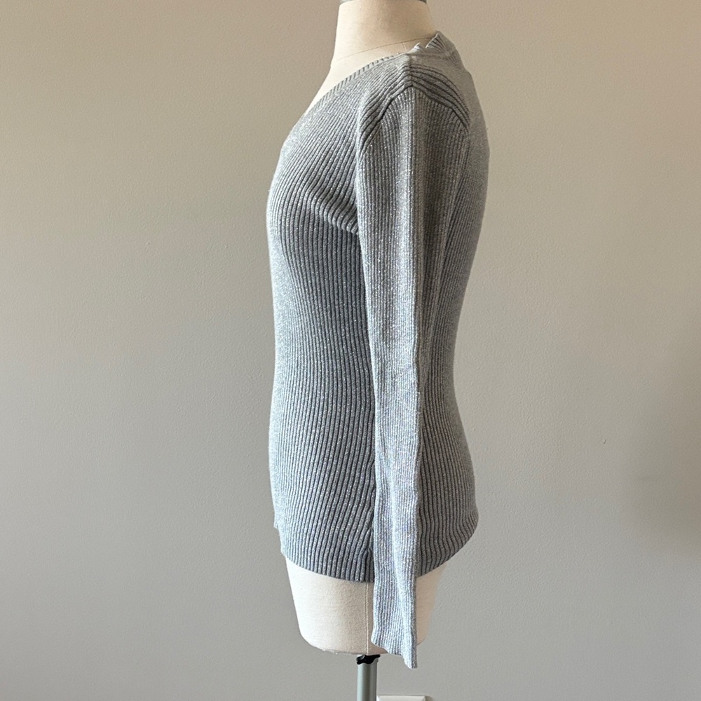 Basic Editions Metallic Ribbed Knit Sweater — Silver - Picture 3 of 9